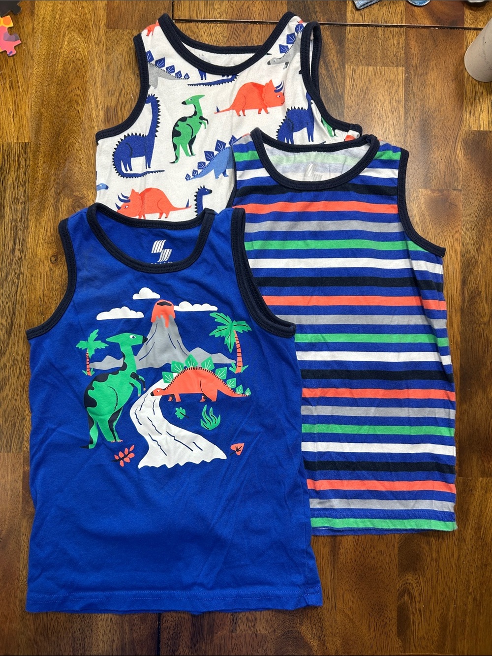 3-Pack Boys' Dinosaur & Stripe Tank Tops - Blue/White/Multicolor